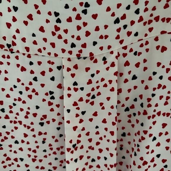 Zara white silken long sleeve button down shirt with red and black hearts NWOT M - Picture 5 of 14